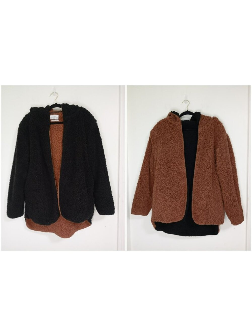 Urban Outfitters Sherpa Jacket Reversible Black & Brown Open Front Size XS/S